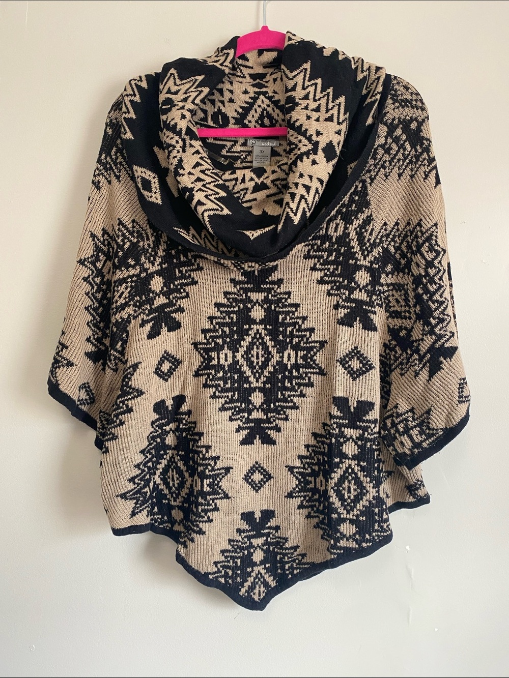 New Directions Poncho Sweater 3X Aztec Festival Boho Cape Southwestern Tribal